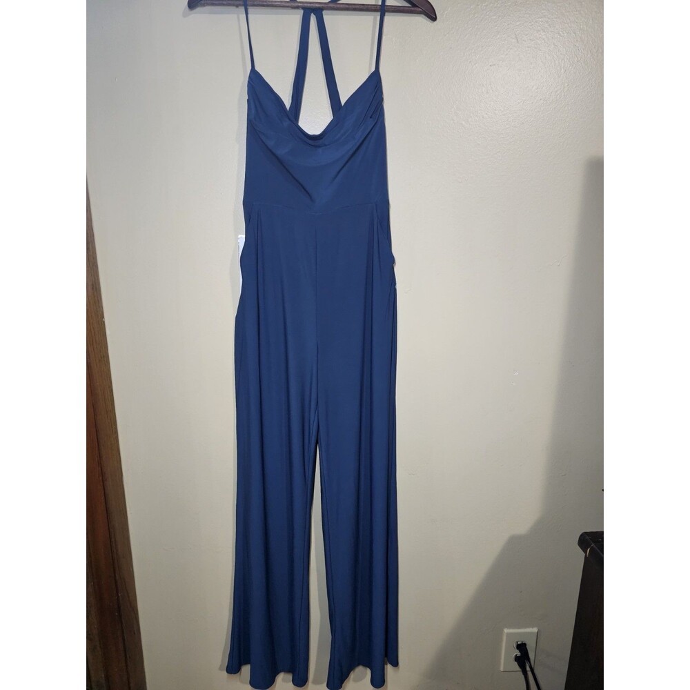 NWT Azazie Leon Cowl Neck Wide Leg Bridesmaid Jumpsuit Neptune US 4